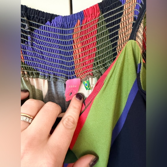 FARM Rio Tropical Abstract Wide Leg Jumpsuit Smocked Back Resort Vacation Size M - Picture 6 of 6